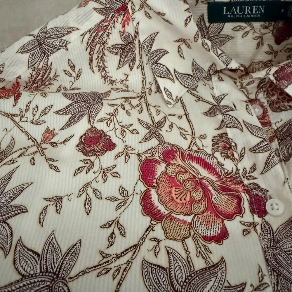 Lauren Ralph Lauren | Floral Shirt Dress | Cream Multi - Picture 4 of 9